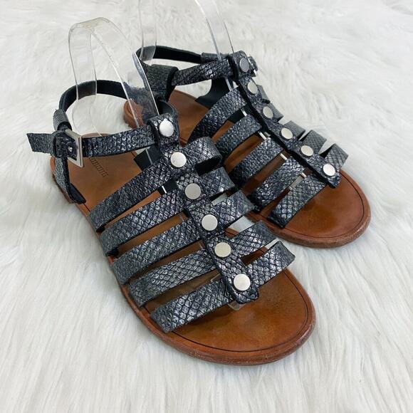 Hammitt Metallic Dark Silver Leather Studded Gladiator Sandals Women's Size 8 - Picture 1 of 10
